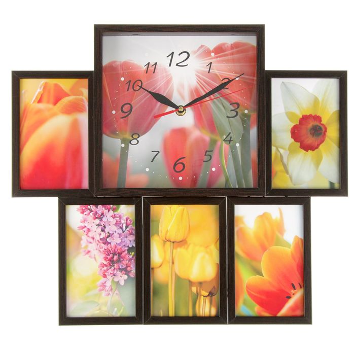 Фоторамка на 5 фото 10х15 с часами, венге "Тюльпаны"