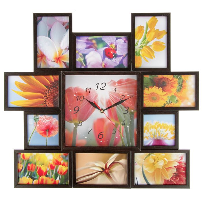 Фоторамка на 10 фото 10х10, 10х15 с часами, венге "Тюльпаны"