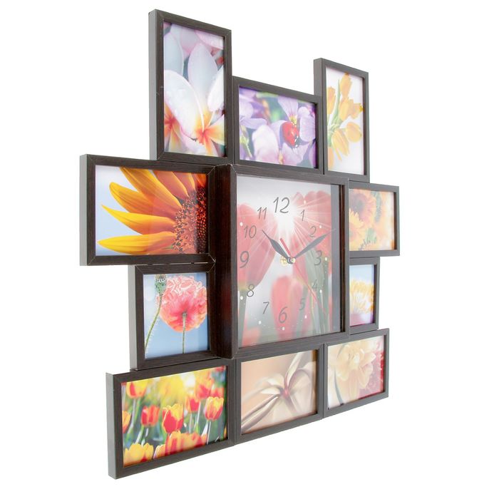 Фоторамка на 10 фото 10х10, 10х15 с часами, венге "Тюльпаны"