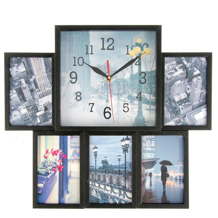 Фоторамка на 5 фото 10х15 с часами, чёрная "Улицы"