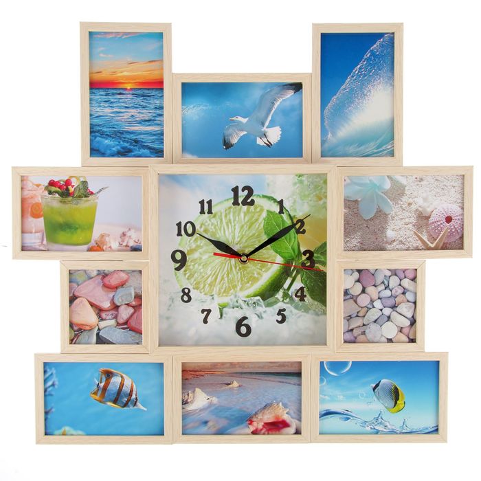 Фоторамка на 10 фото 10х10, 10х15 с часами Выб.дуб "Лето" 48х43х5 см