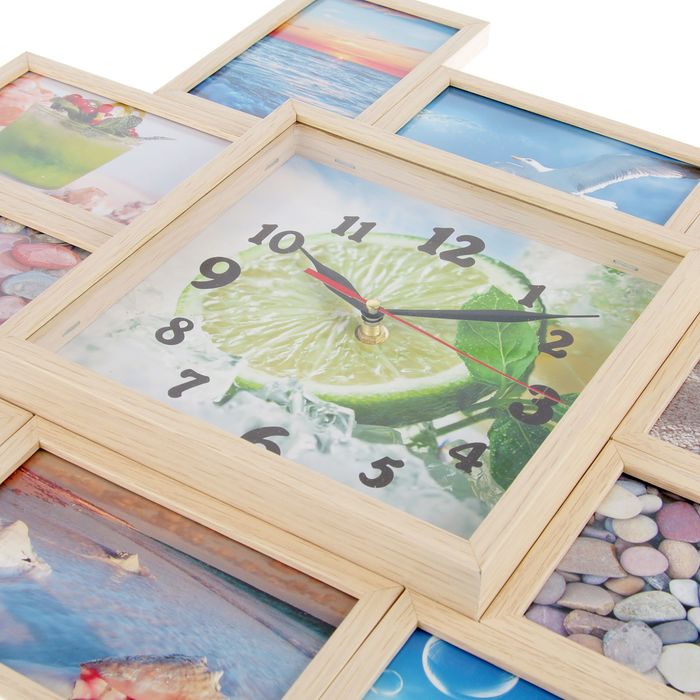 Фоторамка на 10 фото 10х10, 10х15 с часами Выб.дуб "Лето" 48х43х5 см