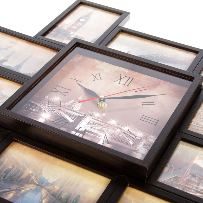 Фоторамка на 10 фото 10х10, 10х15 с часами Венге "История" 48х43х5 см