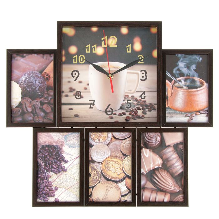 Фоторамка на 5 фото 10х15 с часами, венге "Завтрак"