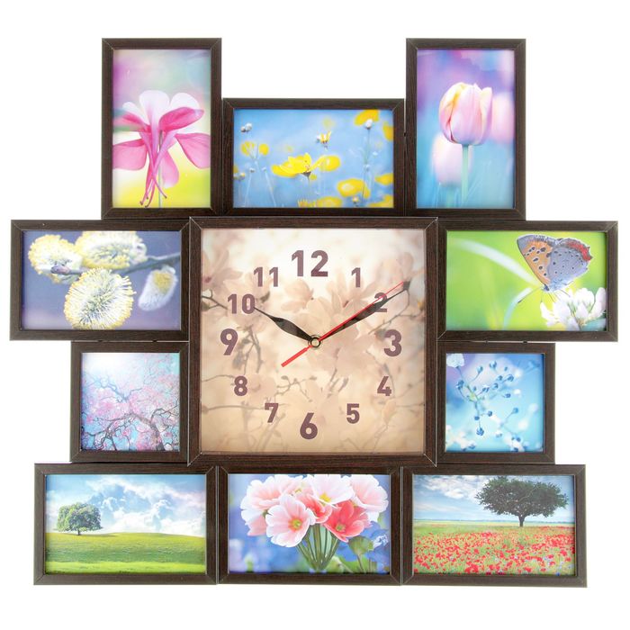 Фоторамка на 10 фото 10х10, 10х15 с часами, венге "Утро"