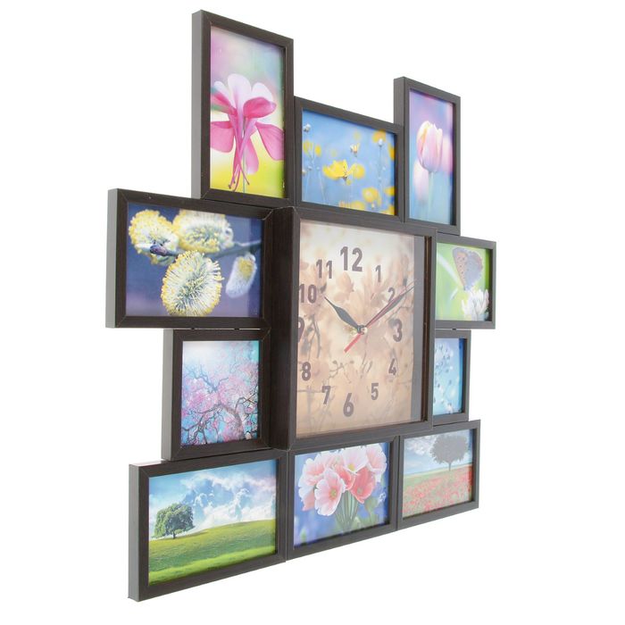Фоторамка на 10 фото 10х10, 10х15 с часами, венге "Утро"