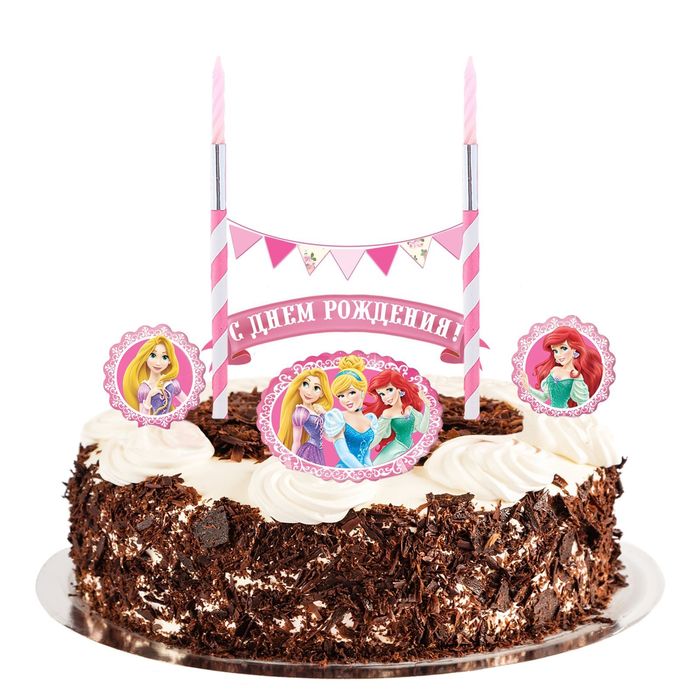 Свеча в торт Дисней "С Днем Рождения" 2 свечи, Принцессы