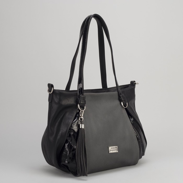 Сумка женская на молнии, 1 отдел с перегородкой, наружный карман, цвет чёрно-серый