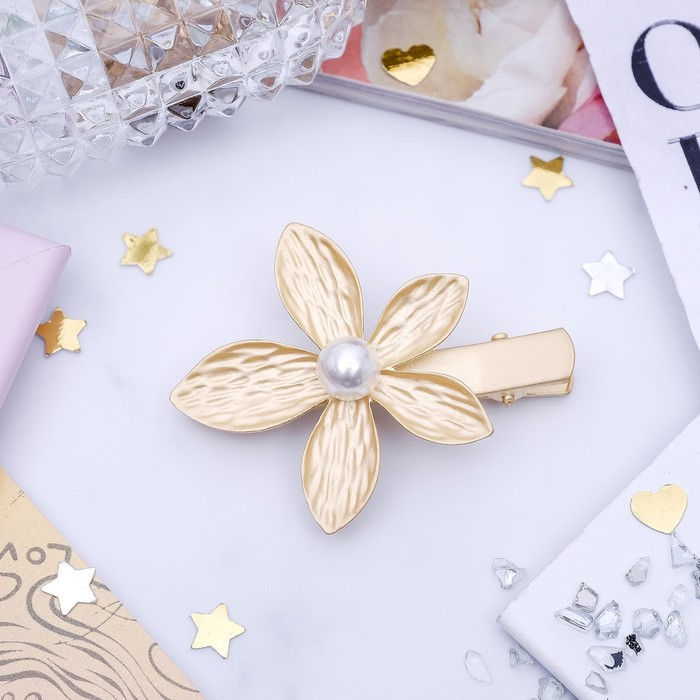 Зажим для волос "Изящная жемчужина" золотой цветок
