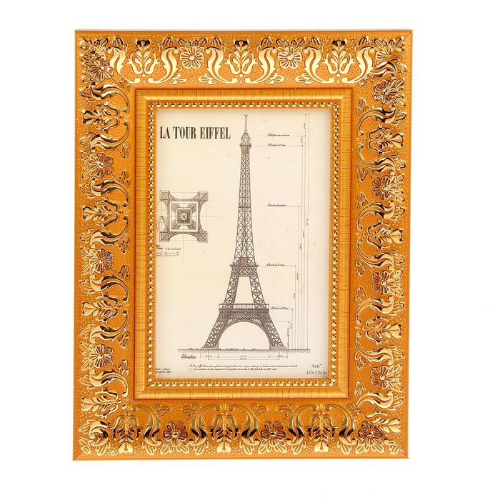 Фоторамка пластик 10х15 см "Флора" золото 13,2х18,2 см