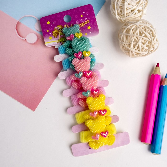 Резинка для волос "Ягодинка" точка (набор 6 шт) мишки