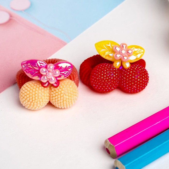 Резинки для волос "Ягодинка" (набор 6 шт.), точка, вишенки