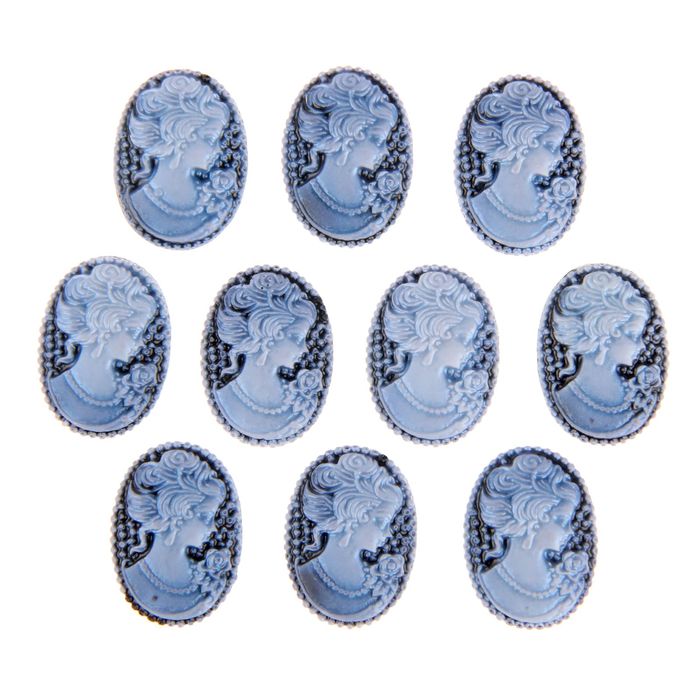 Набор камей "Дама с цветком" набор 10 шт синяя 2,4х1,8 см