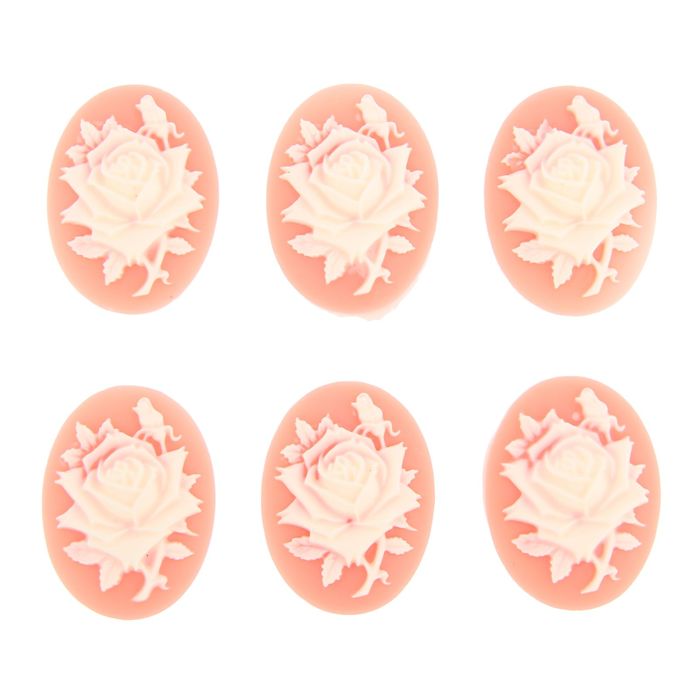 Набор камей "Крупная роза" набор 6 шт бело-коралловая 4х3 см