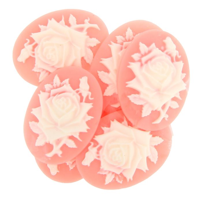 Набор камей "Крупная роза" набор 6 шт бело-коралловая 4х3 см