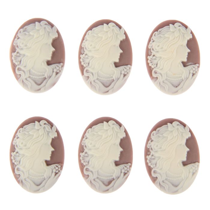 Набор камей "Девушка" набор 6 шт коричневая патина 3,8х2,7 см
