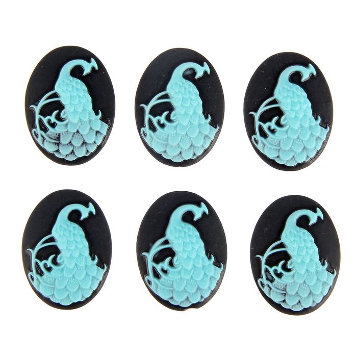 Набор камей "Павлин" набор 6 шт черная бирюза 4х3 см