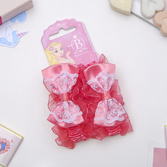 Резинки для волос "Рюши" (набор 2 шт.), красный бант с кружевом