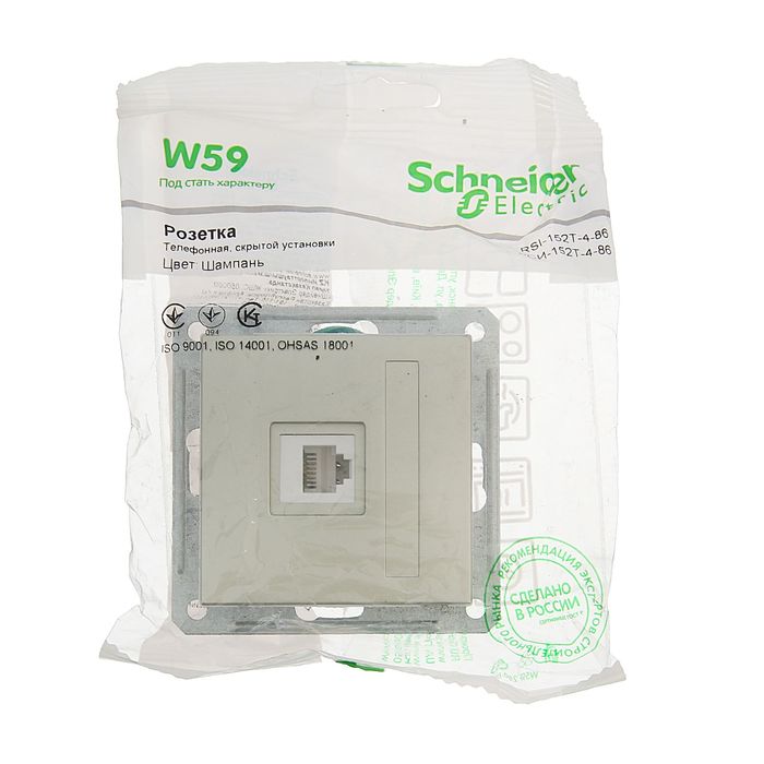 Розетка телефонная "W59" SchE RSI-152T-4-86, RJ11, одноместная, скрытая, цвет шампань