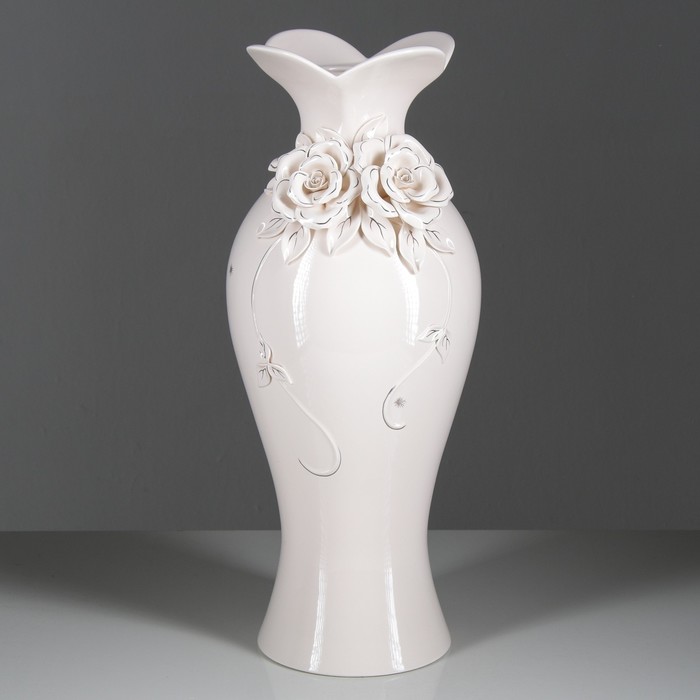 Ваза напольная "Жаклин" розовая с цветной лепкой, золото