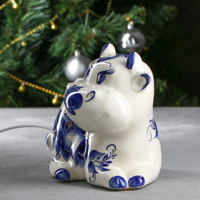 Светильник соляной "Коровка", гжель, керамика, 2-3 кг