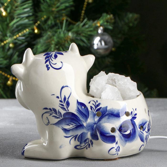 Светильник соляной "Коровка", гжель, керамика, 2-3 кг