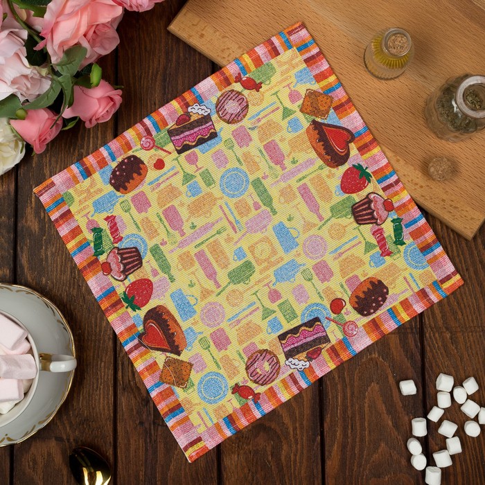 Салфетка "Доляна" Сладости 30*30 см, 100% хлопок, рогожка 162 г/м2