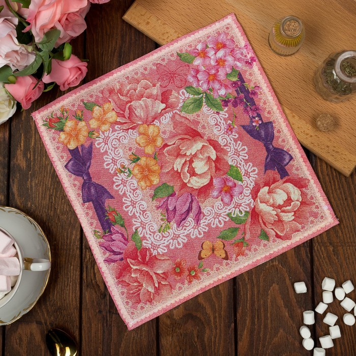 Салфетка "Доляна" Пеония 30*30 см, 100% хлопок, рогожка 162 г/м2