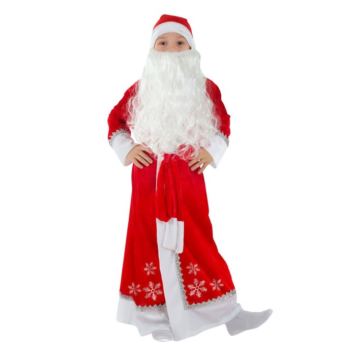 Детский карнавальный костюм "Дед Мороз", шуба, пояс, борода, шапка, р-р 30, рост 110-116 см