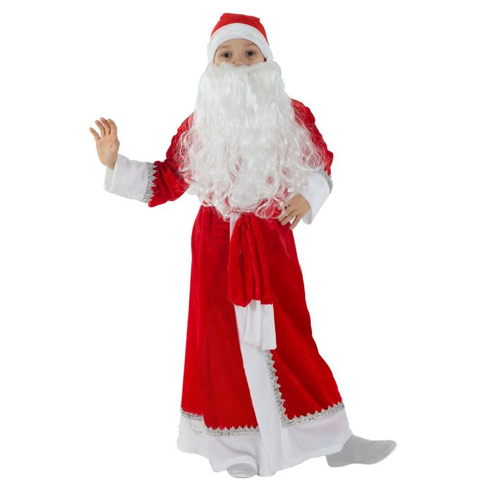 Детский карнавальный костюм "Дед Мороз", шуба, пояс, борода, шапка, р-р 32, рост 122-128 см