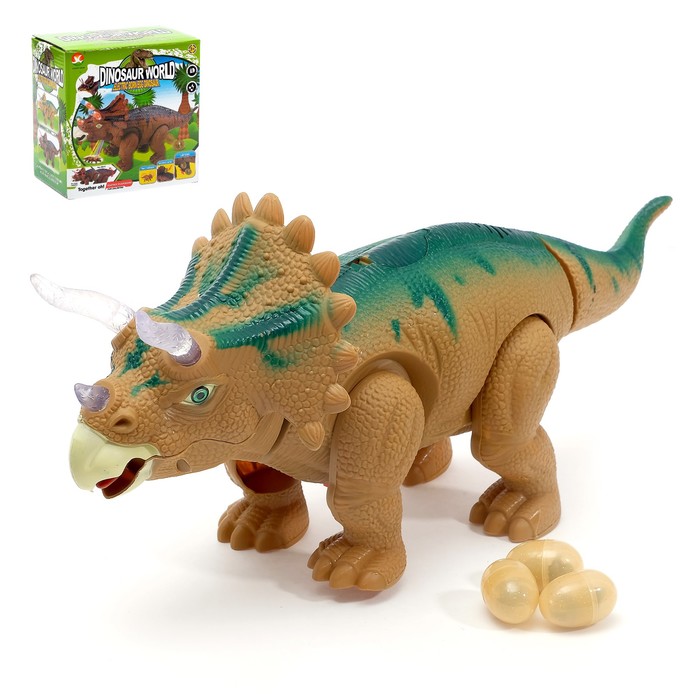 Динозавр «Трицератопс», работает от батареек, откладывает яйца, световые и звуковые эффекты, МИКС