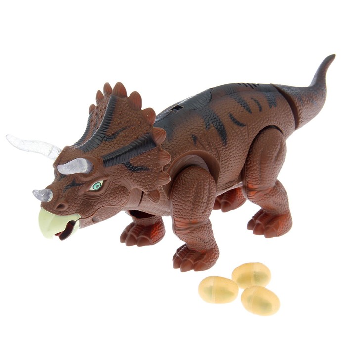 Динозавр "Трицератопс", работает от батареек, откладывает яйца, световые и звуковые эффекты