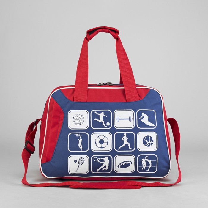 Сумка спортивная 44*23*30, 1 отдел на молнии, н/карман, длинный ремень, красный