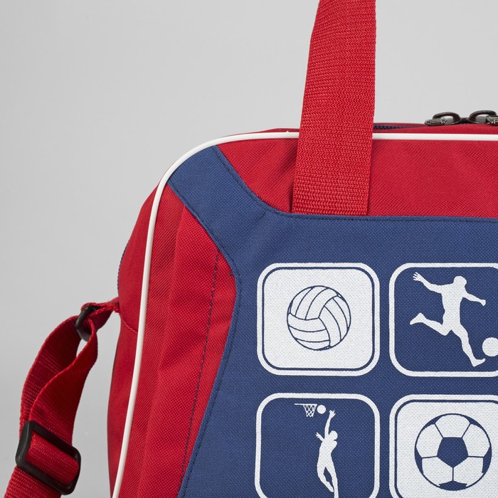 Сумка спортивная 44*23*30, 1 отдел на молнии, н/карман, длинный ремень, красный