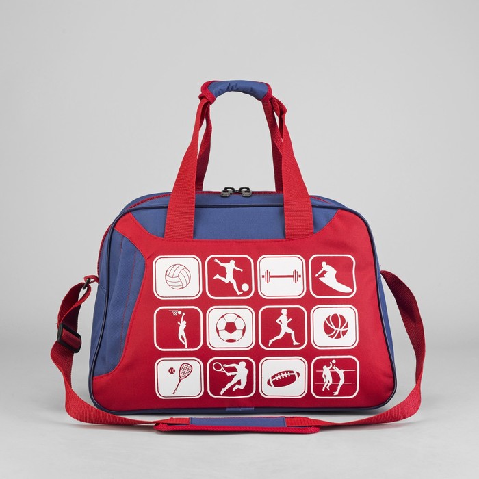 Сумка спортивная 44*23*30, 1 отдел на молнии, н/карман, длинный ремень, синий