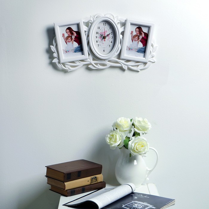 Часы настенные "Веточка", белые + 2 фоторамки 10 × 15 см