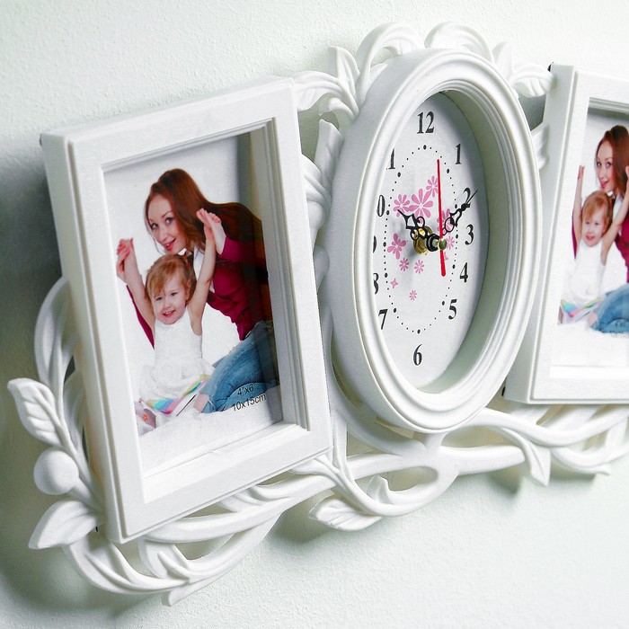 Часы настенные "Веточка", белые + 2 фоторамки 10 × 15 см