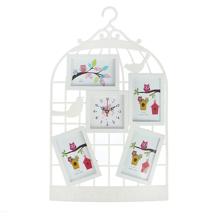Часы настенные "Клетка", белые + 4 фоторамки 10 × 15 см