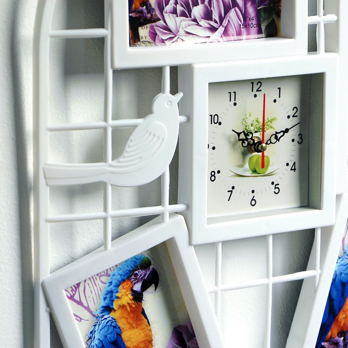 Часы настенные "Клетка", белые + 4 фоторамки 10 × 15 см