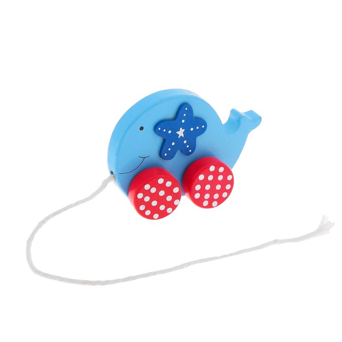 Каталка "Синий кит", на веревочке