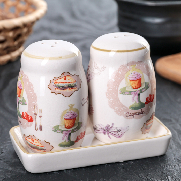 Набор для специй на подставке 10,5х5х9 см "Пирожное", 2 предмета