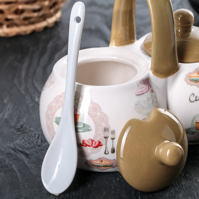 Банка для специй "Пирожное": 2 секции 200 мл, 2 ложки