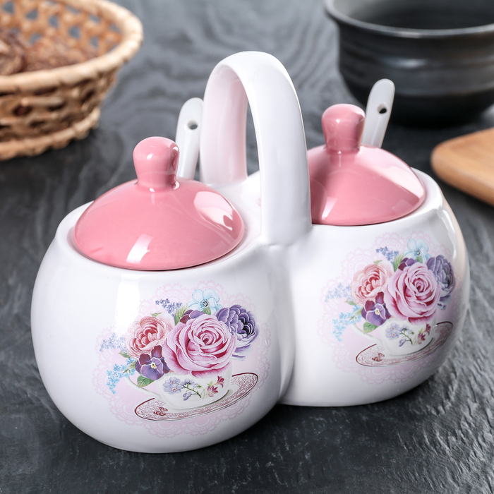 Банка для специй "Милена": 2 секции 200 мл, 2 ложки