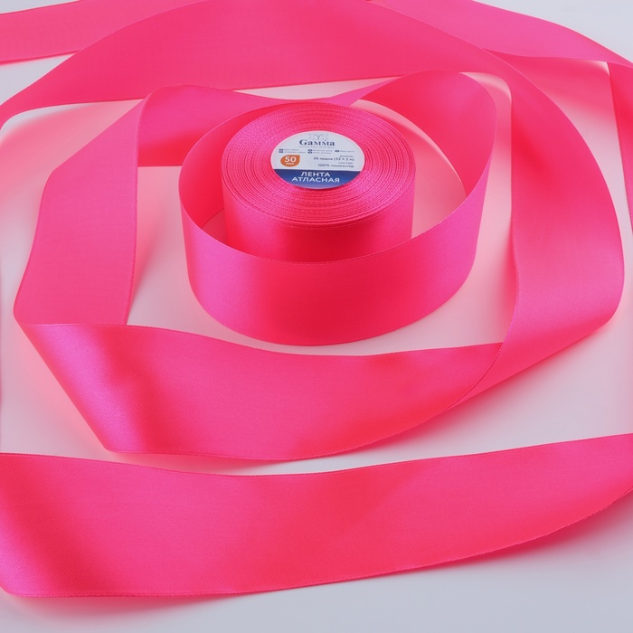 Лента атласная, 50 мм × 33 ± 2 м, цвет ярко-розовый №014 лента атласная 75 мм × 33 ± 2 м цвет жемчужно розовый 151