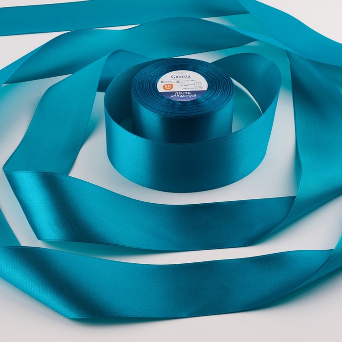 Лента атласная, 50мм, 33±2м, №074, цвет ярко-голубой