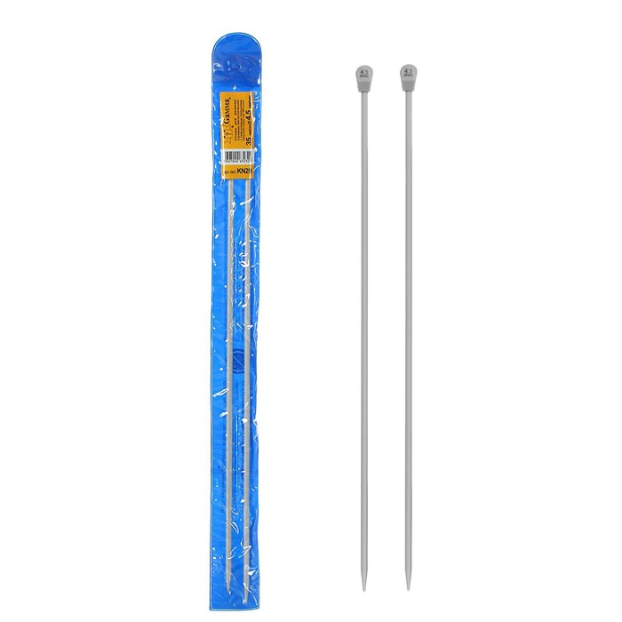 Спицы для вязания, прямые, наконечник, d=4,5мм, 35см, 2шт