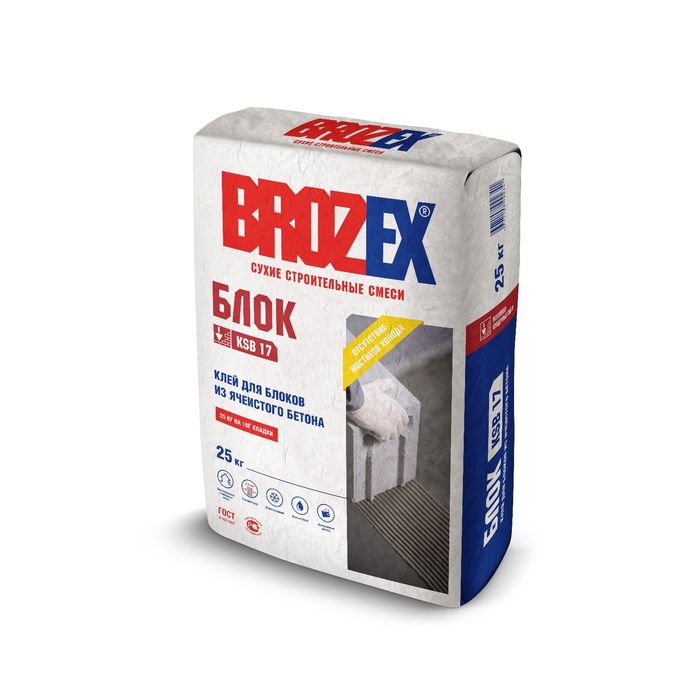 Смесь для укладки плит и блоков из ячеистого бетона при наружных и внутренних работах Brozex КСБ-17, базовый, 25 кг