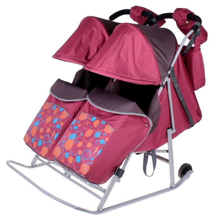 Санки-коляска для двойни "Кружочки", цвет бордовый