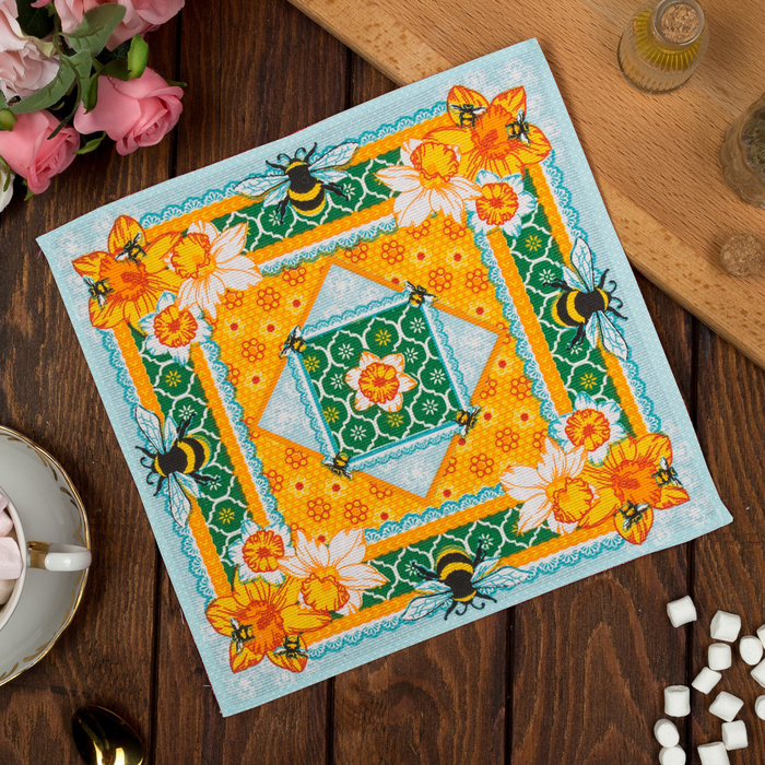 Салфетка "Доляна" Нарциссы (вид 2), 30х30 см, рогожка 162 г/м2