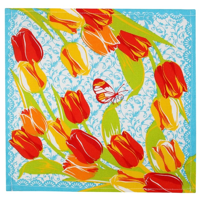 Салфетка "Доляна" Тюльпаны/вид 2, 30х30 см, рогожка 162 г/м2